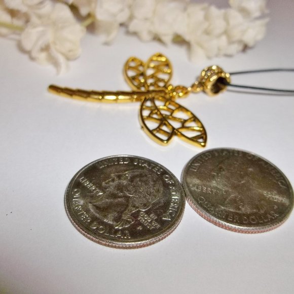 Large Gold Dragonfly Necklace Statement Gift Idea Big Adjustable Length NWT 7282 - Picture 3 of 11